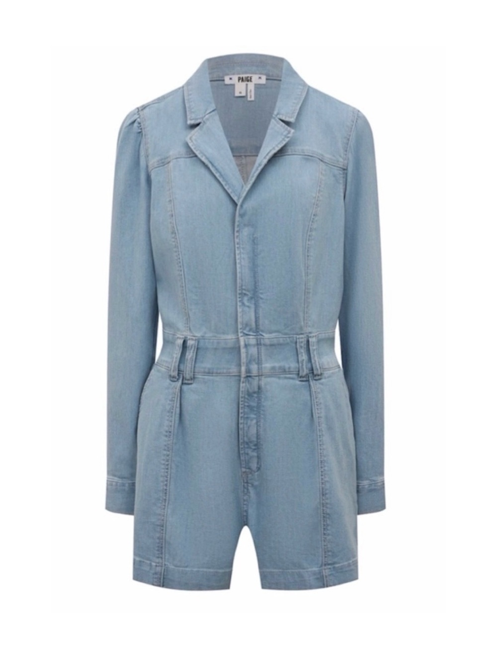 PAIGE Light Wash Denim Overalls Romper